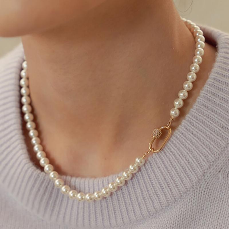 클래식 진주 포인트 락 목걸이_NZ1044