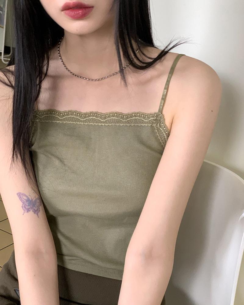 원더원더 [7천장 판매] 본티 스퀘어 일자 레이스 끈 조절 레이어드 나시 슬리브리스