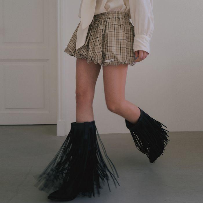 BALLOON MICRO MINI SKIRT_BEIGE CHECK