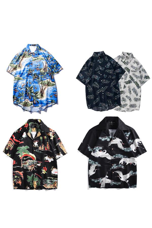 트로피컬 커플 하와이안셔츠 야자수/여름/알로하 바캉스 오픈카라/반팔남방/코튼 모음