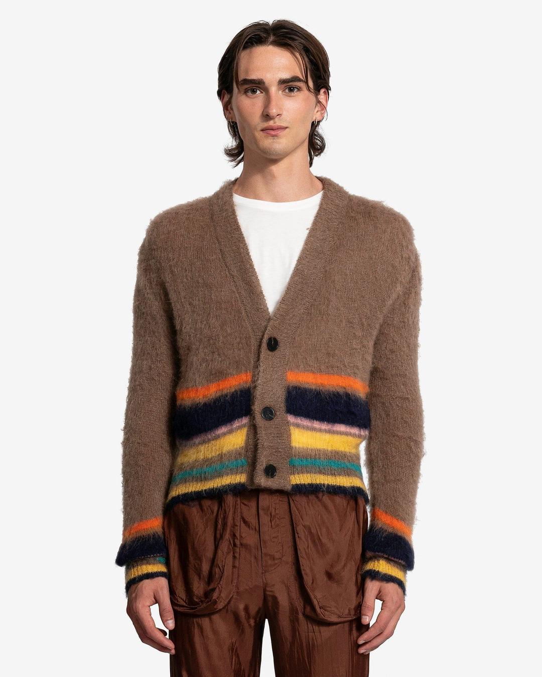 Striped Hem Cardigan in Light Brown/Multi