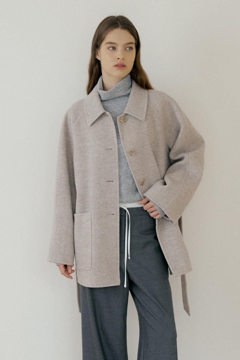 BELTED HALF HANDMADE COAT - Beige