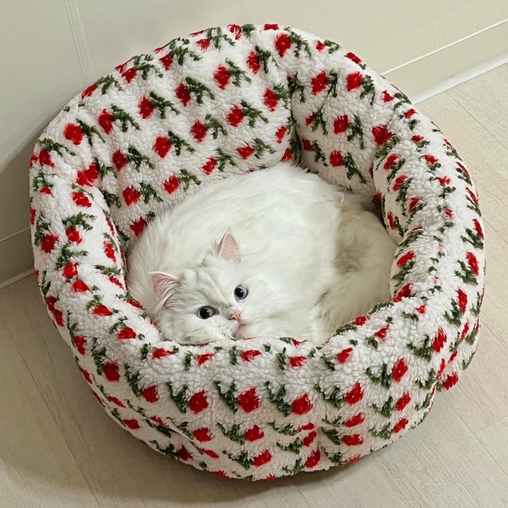 가티가티 고양이 숨숨방석 쿠션 마약 방석 강아지 원형 도넛 화이트로즈