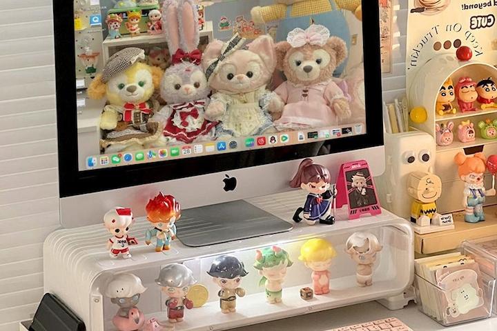 조명 포함형 심플 무드 피규어 모니터 받침대 서랍 거치대 수납 오거나이저 장식 인테리어