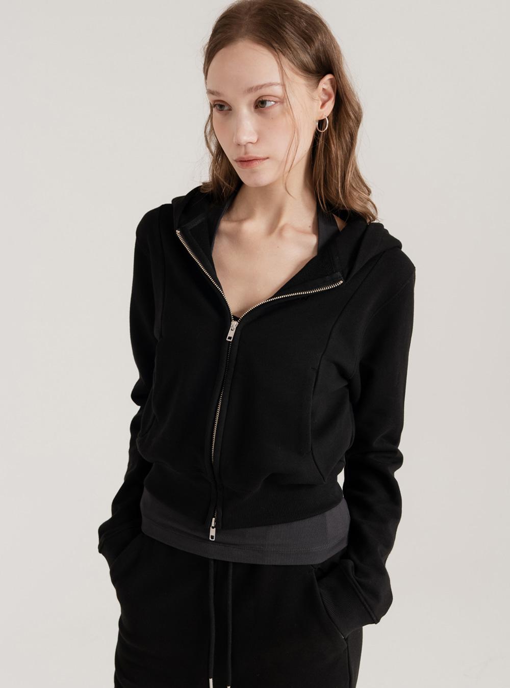 (W)Easy Form Slim Fit Hooded Zip-Up Black