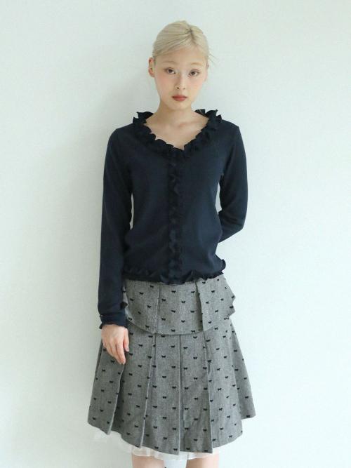 리본 미디 스커트(그레이)