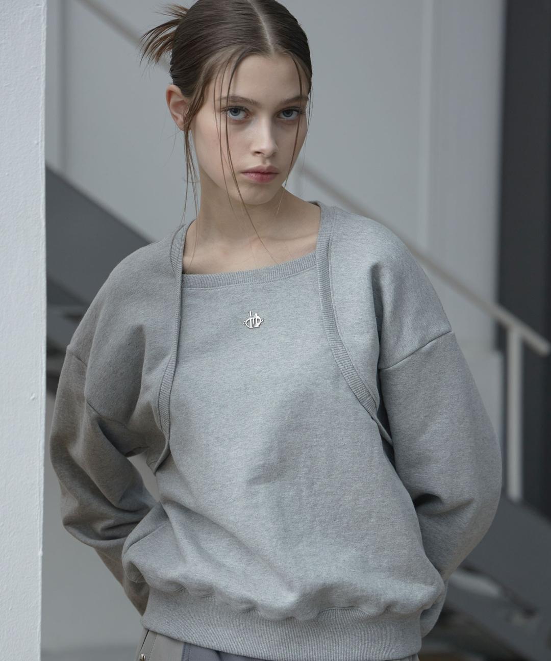 레이어드 볼레로 스웨트셔츠 (멜란지 그레이)