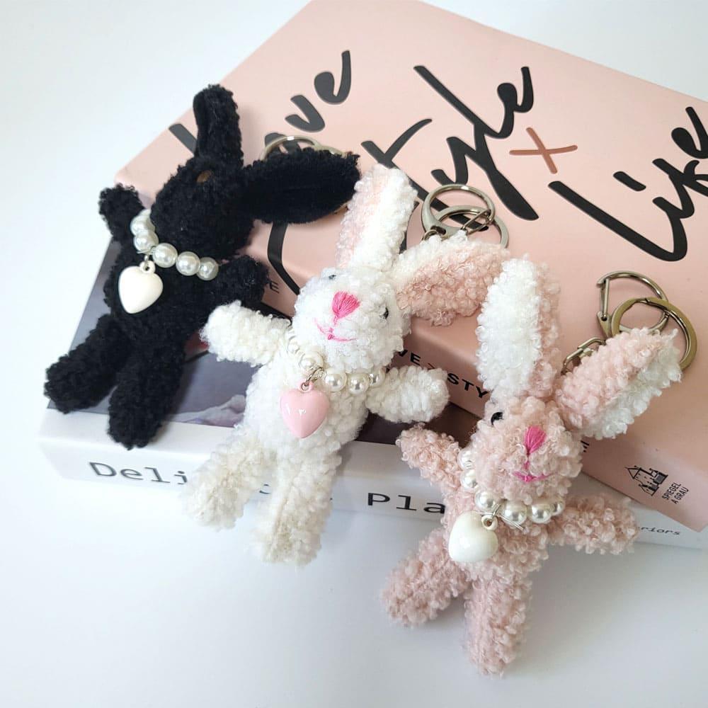 (당일발송) 하트진주목걸이 토끼 키링 미니인형 키링 열쇠고리 가방고리