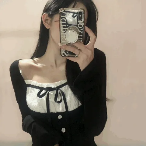 [존예보장!!❤/여리섹시] 세트가능🔥 리본 배색 프릴 긴팔 블라우스/ 러블리 레이스 발레코어 파티룩 페미닌 공주룩 스퀘어넥 오프숄더 하트넥 크롭블라우스