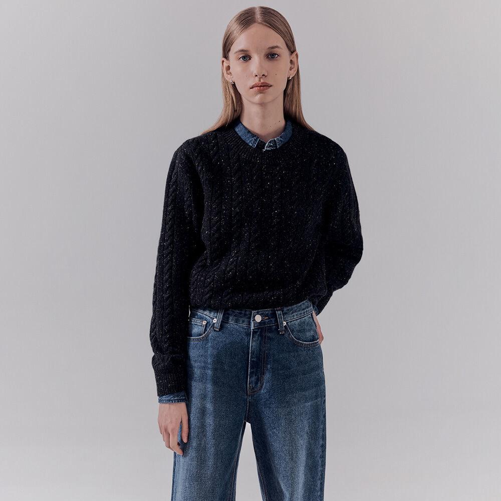 UNISEX NEP STRIPED CABLE KNIT BLACK_UDSW2D121BK