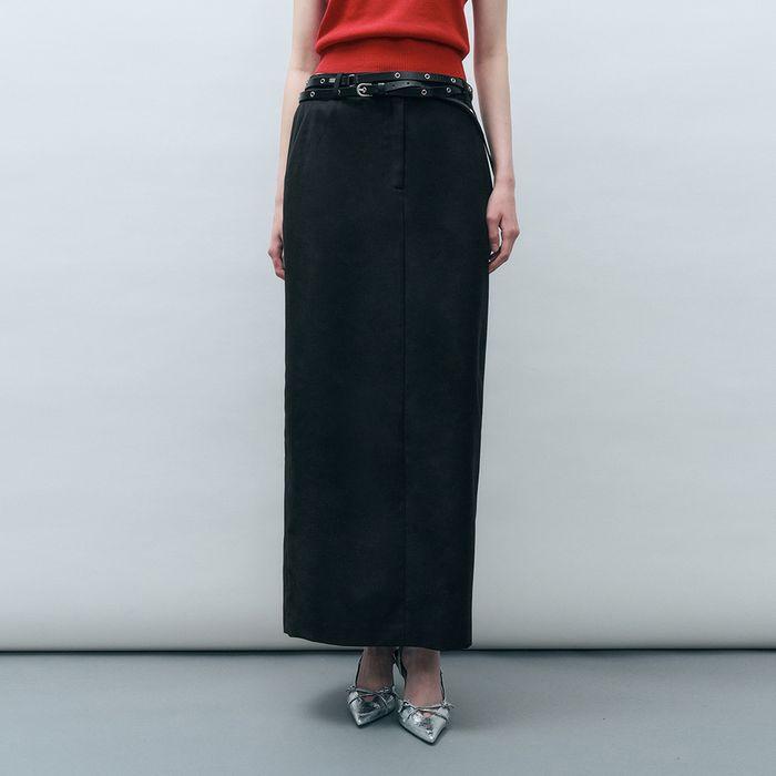 클래식 스트레이트 맥시 스커트 블랙 MDSK025BLACK