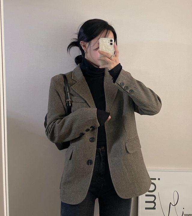 [램스울20%] 클래식한 무드, 쓰리버튼 헤링본 블레이저 울 자켓 (2color)_몽그라미