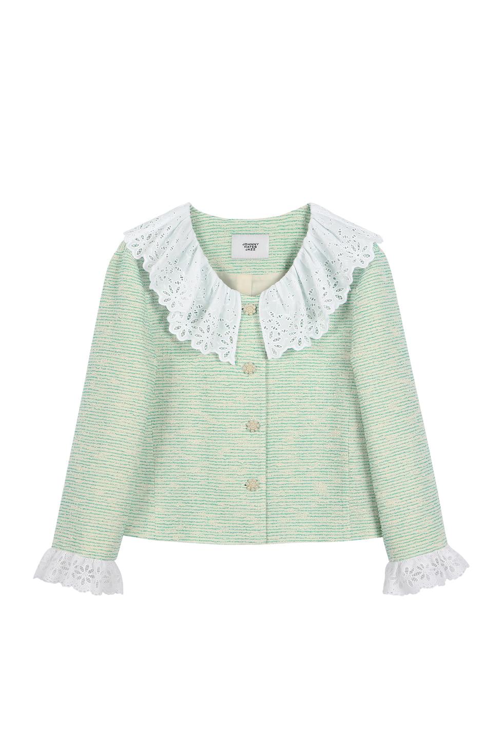 LACE COLLAR TWEED JACKET - GREEN