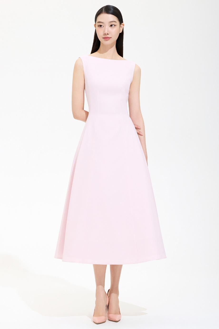 SUMMER BOAT NECKLINE SLEEVELESS FLARE DRESS