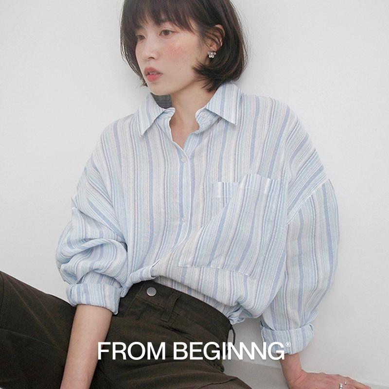 프롬비기닝 [2천장돌파][MADE]믹스스트라이프 오버핏셔츠 (2color) (셔츠 휴양지 스트라이프셔츠 스트라이프 휴양지룩 오버핏셔츠 여름셔츠 출근룩 빈티지 살안타템)