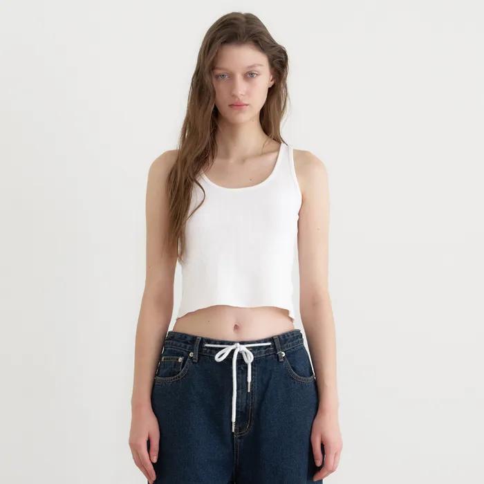 waffle u neck sleeveless (white)