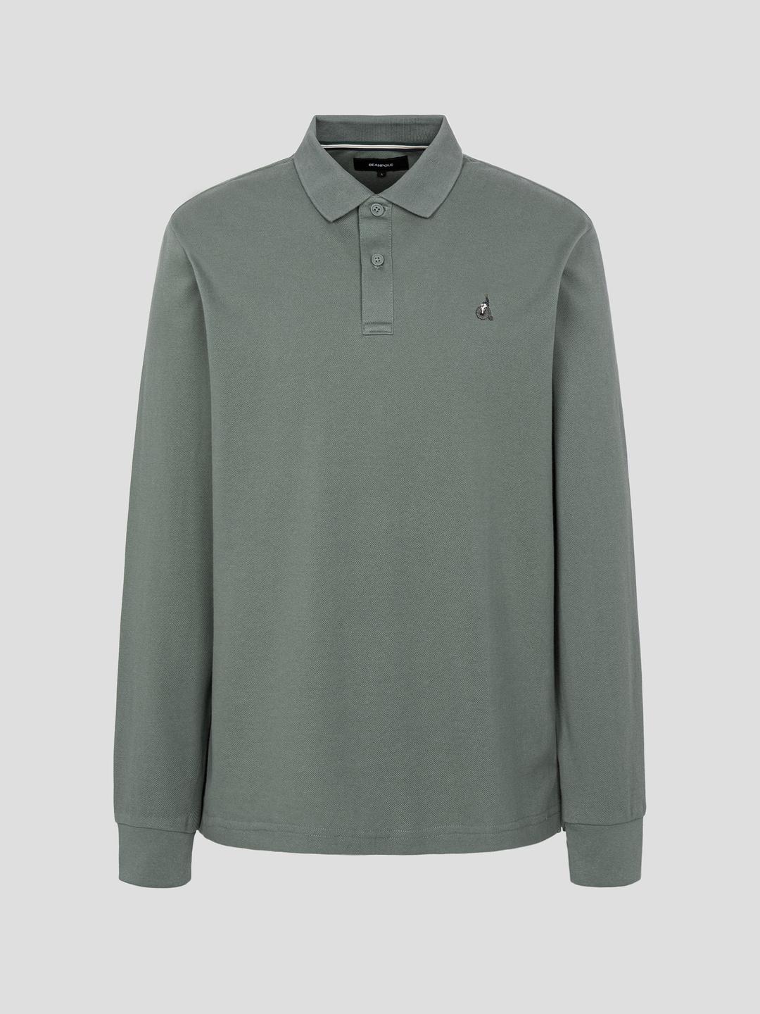 [Essential] 남녀공용 수피마 코튼 피케 긴팔 티셔츠 - 카키