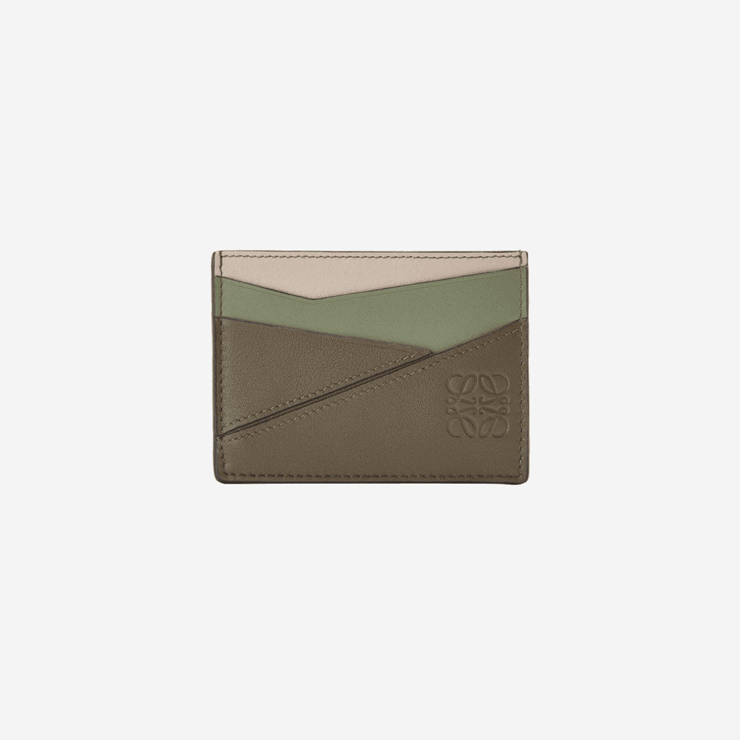 Loewe Puzzle Plain Card Holder in Classic Calfskin Autumn Green Avocado Green