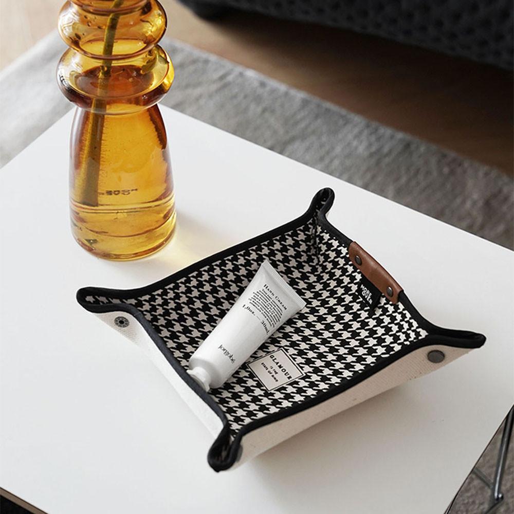 오유월 캔버스 하운드투스 마블 패브릭 사각 트레이 오브제