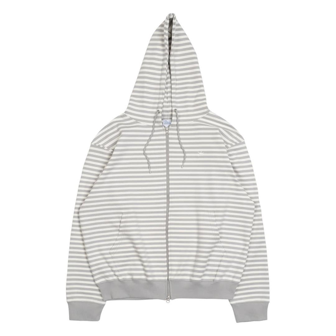 TCM stripe hooded zip-up (grey/white ivory)