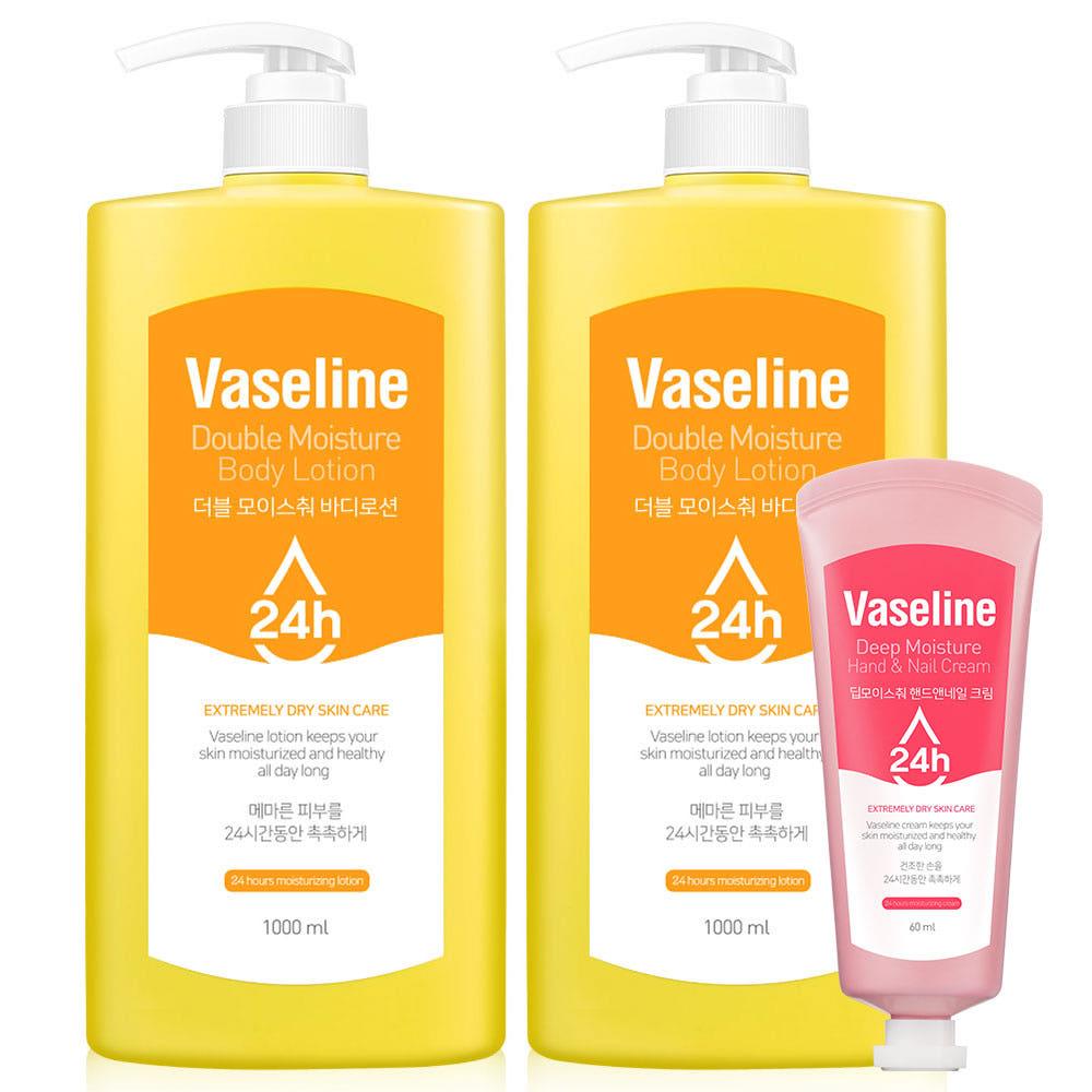 바세린 바디로션 더블 대용량 1000ml 2개+핸드크림 60ml 고보습