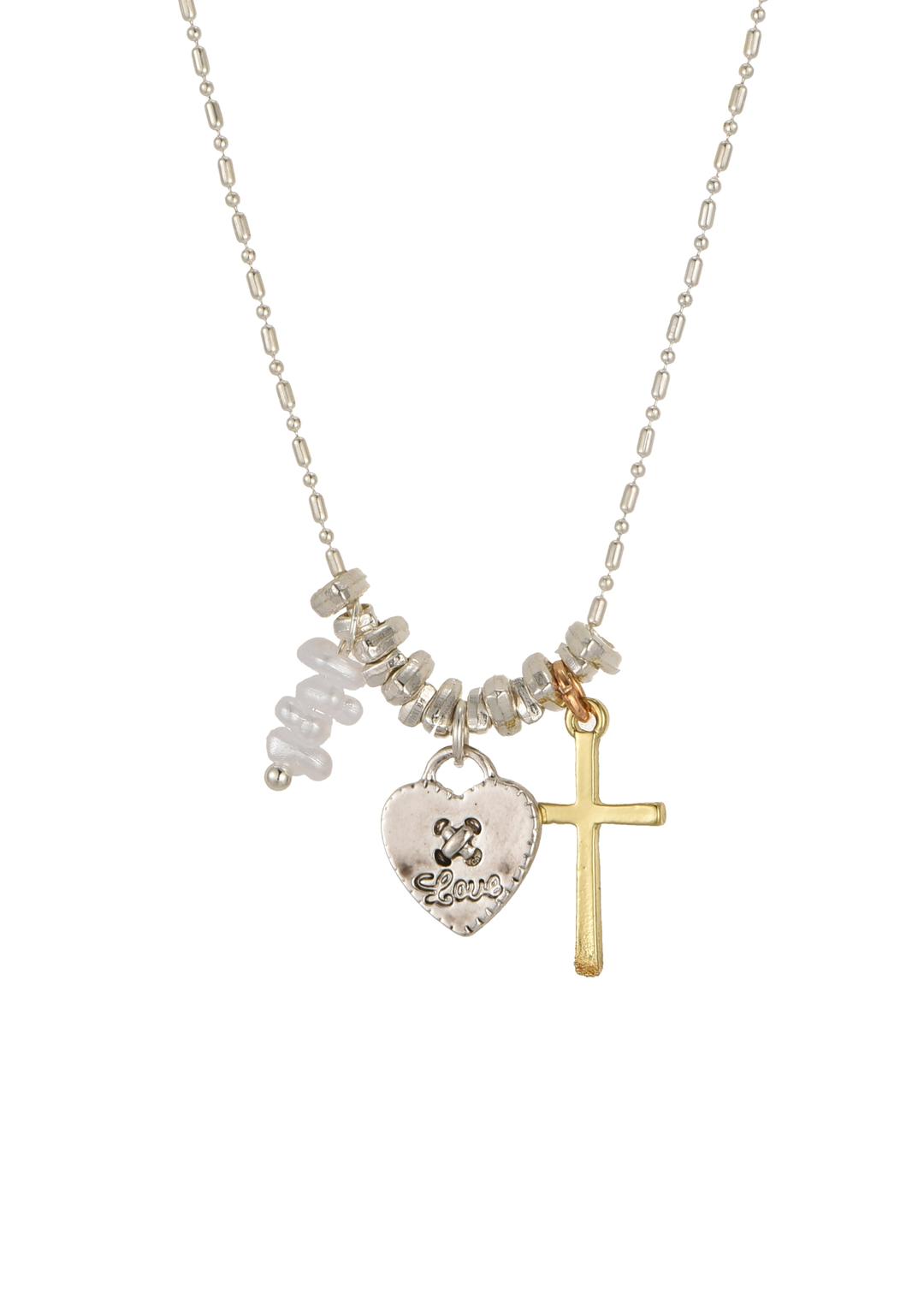 Mary Heart Cross Silver Necklace