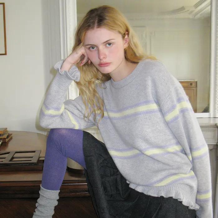 SN Stripe Ruffle Pullover (Grey)