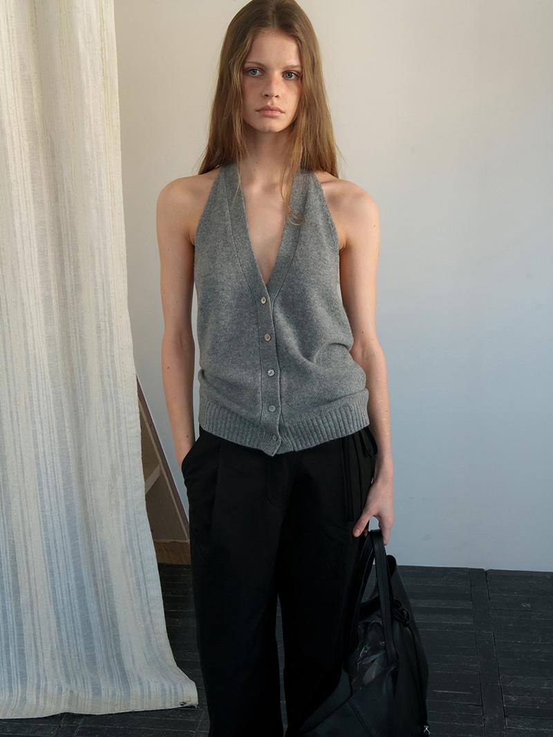 Nappe Halter Neck Knit Gray