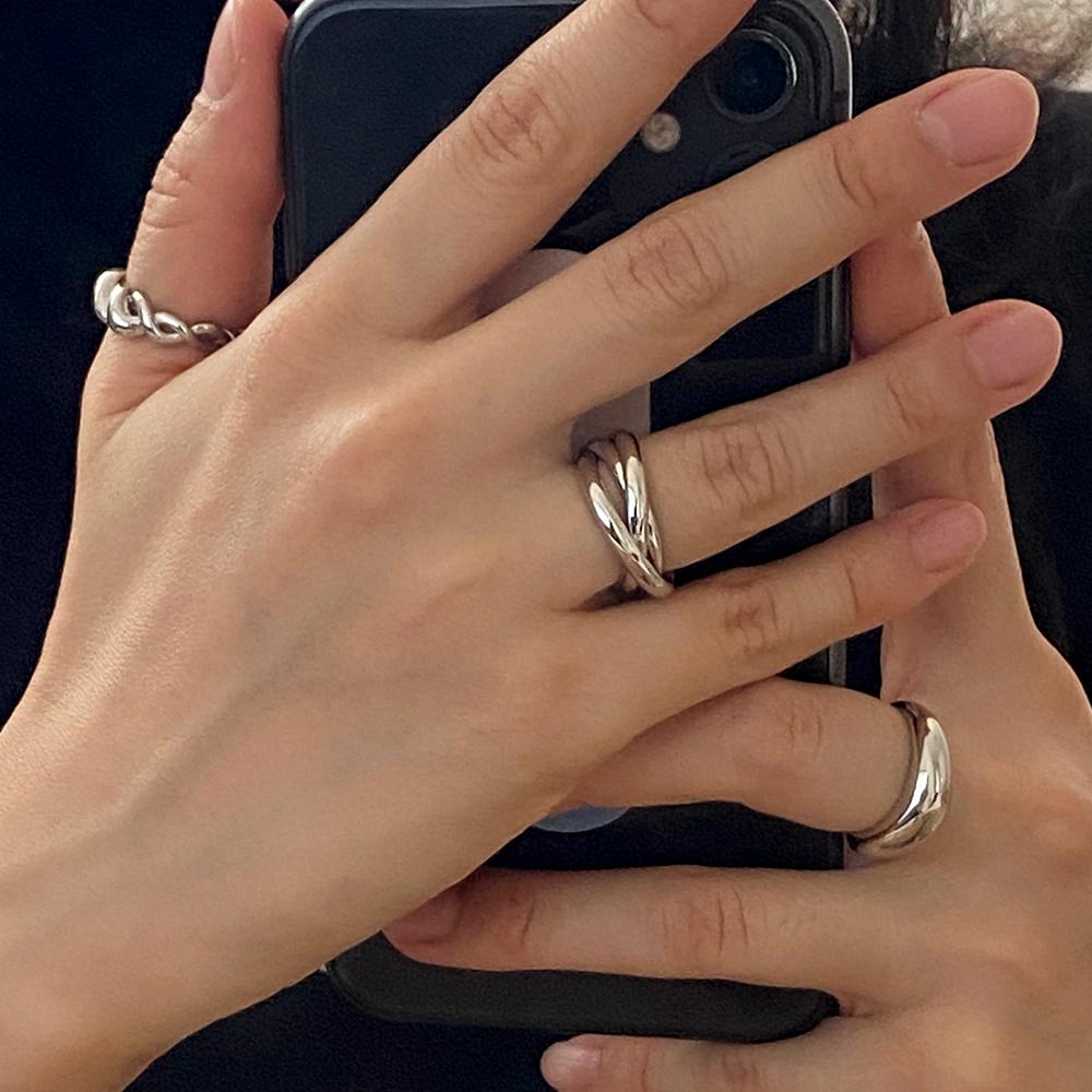 고퀄 3링 레이어드 볼드 포인트 실버 반지