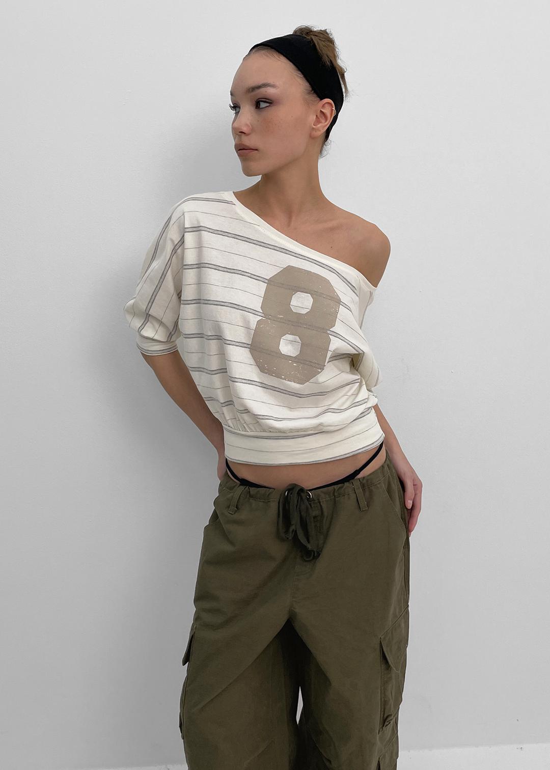 블랙업 [💚봄신상/MADE] 티리 보트넥 프린팅 반팔티