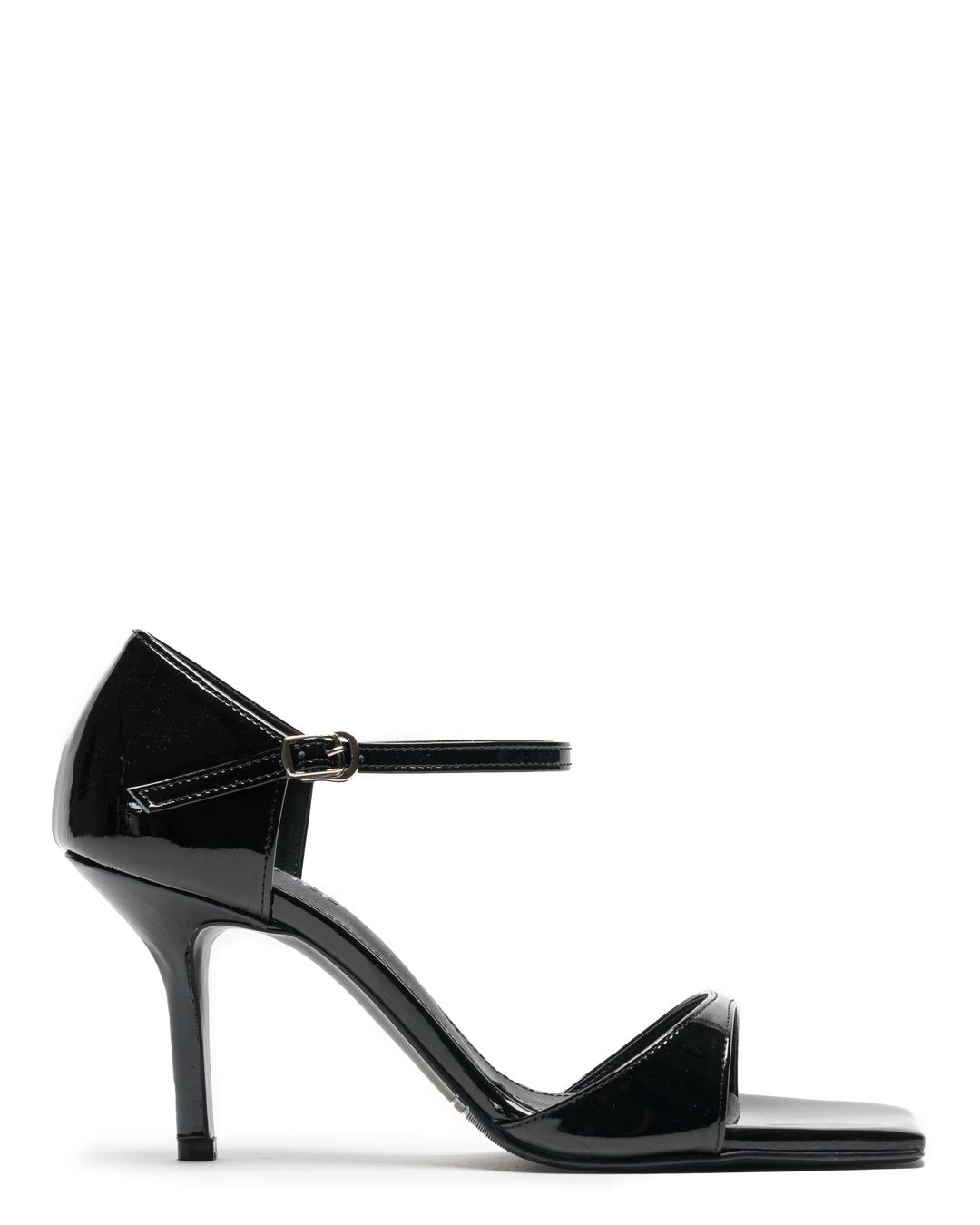 black patent strap heeled sandals