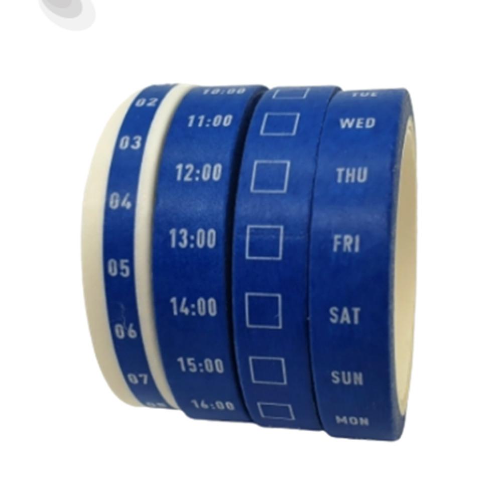 날짜 시간 요일 투두리스트 뷸렛저널 종이테이프 다꾸용 슬림 페이퍼테이프 4종세트 블루
