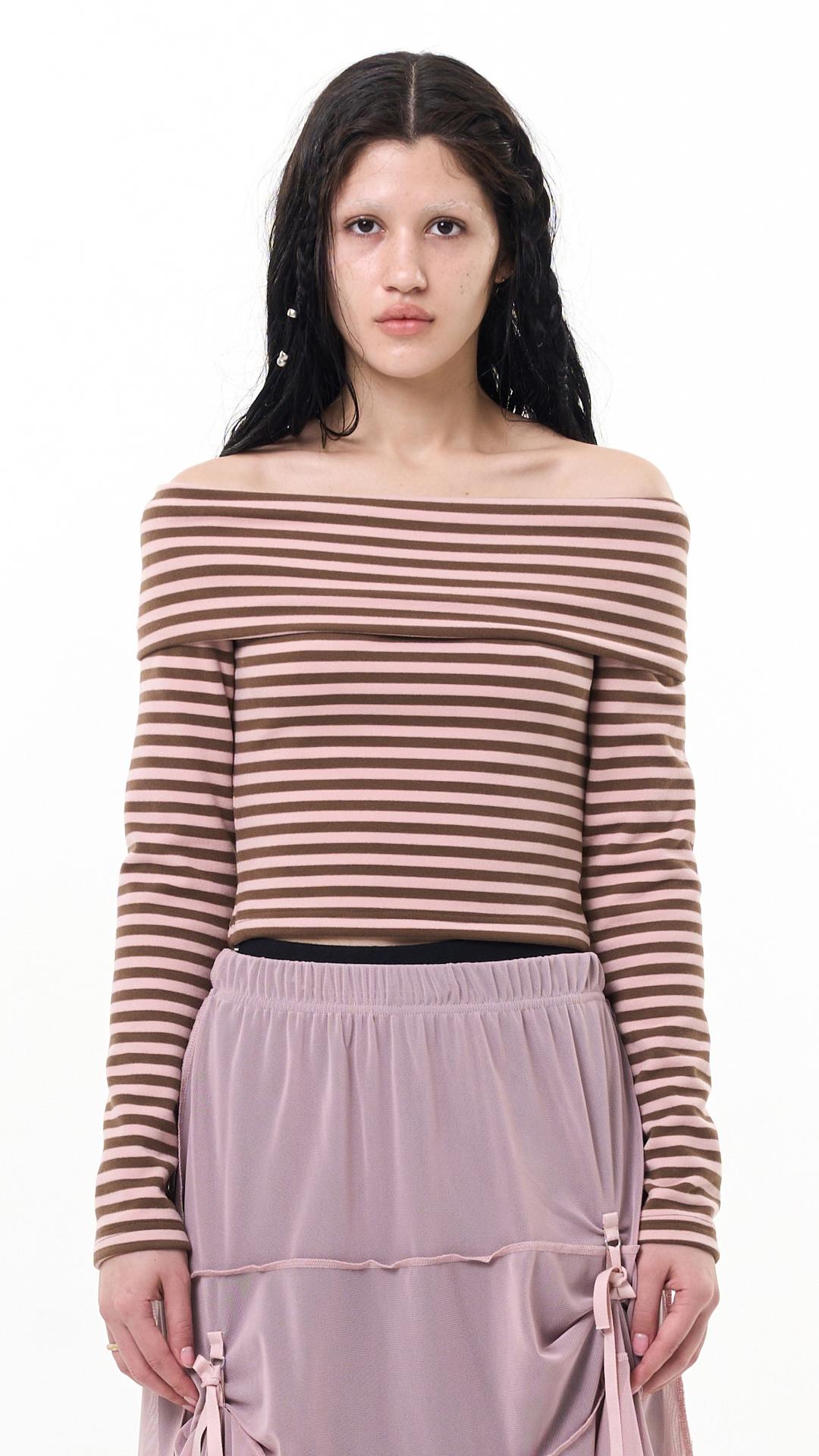 Stripe off-shoulder_pink