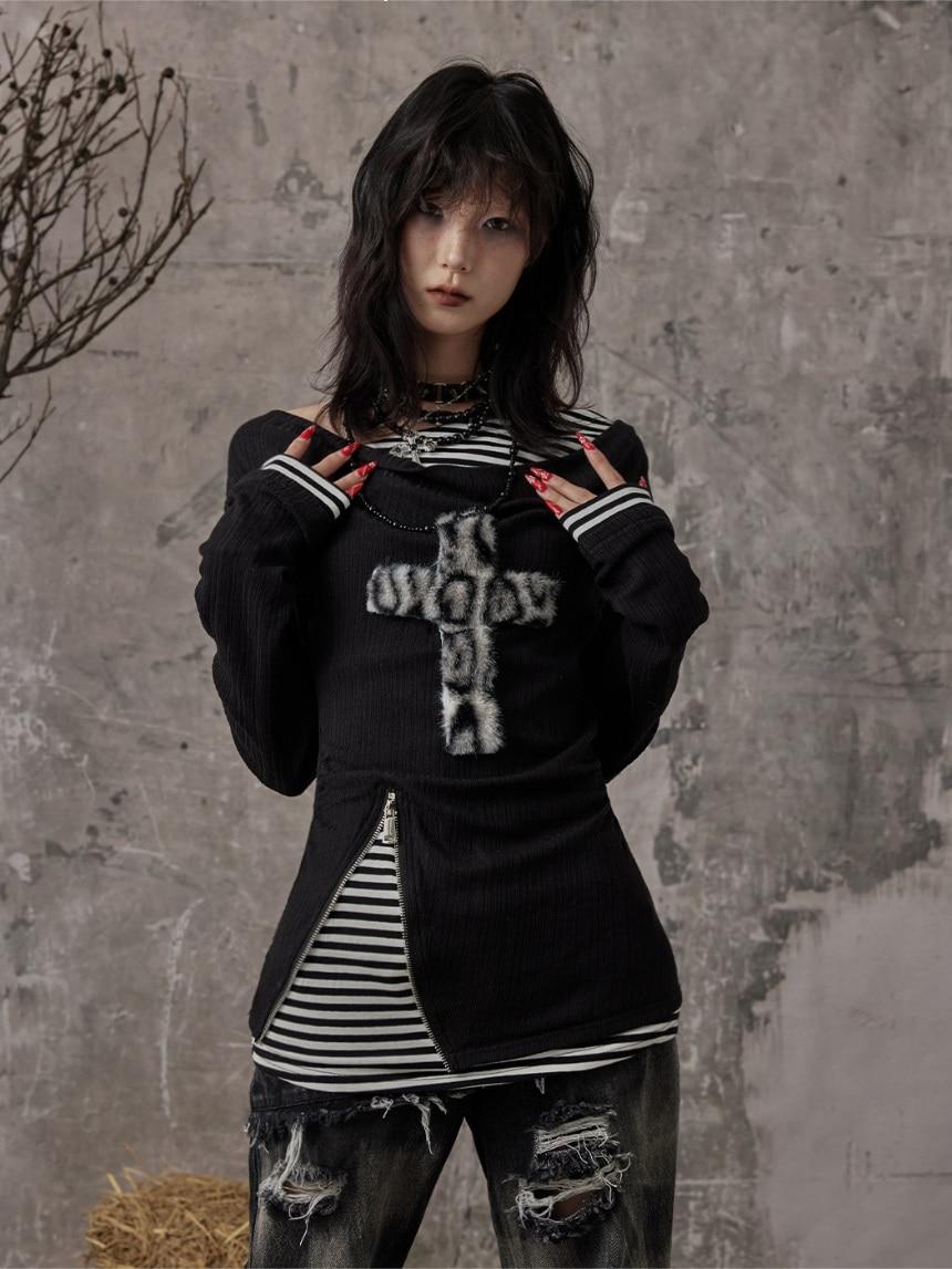 [예약 판매 10% Sale] Lost Back Garden Leopard Print Stripe Slim Long Sleeve Knit Shirt