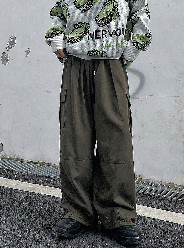 모이 핀턱 카고 와이드 팬츠