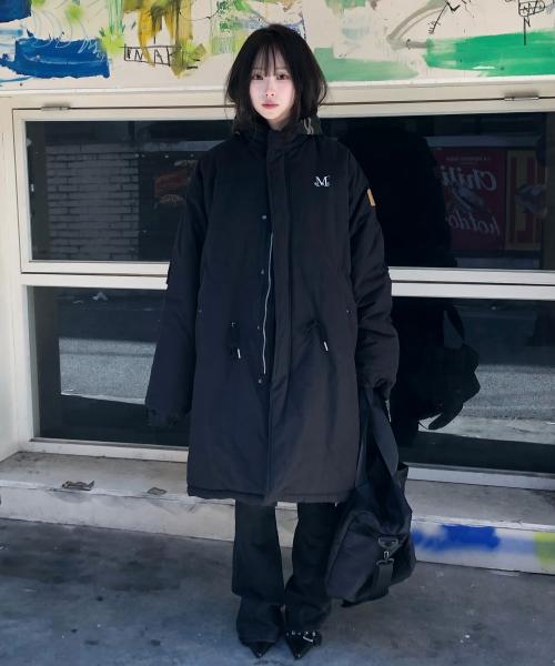 베르노 사이드 레더 피시테일 개파카 롱패딩 남녀공용 (2컬러)