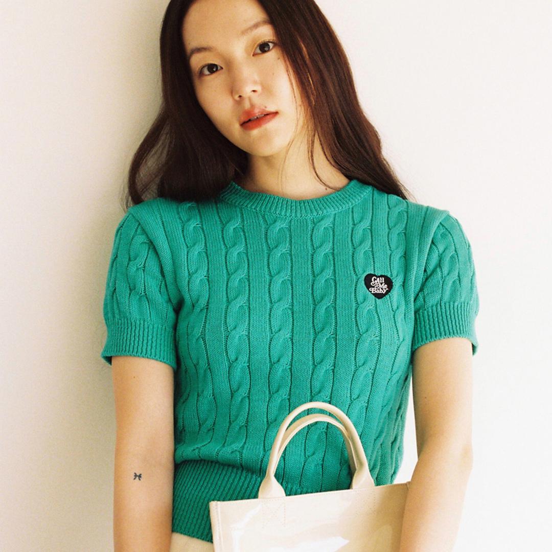 Baby Cable Knit Short Sleeve _ Kelly Green