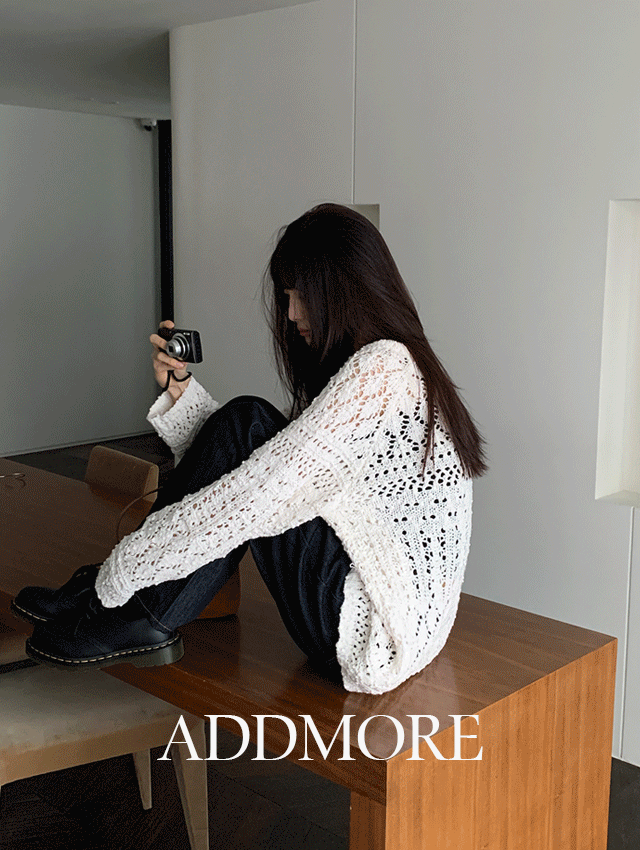 에드모어 [크로쉐니트/그물니트/루즈핏니트][MADE] mnt790 슈크림 루즈핏 크로쉐 니트