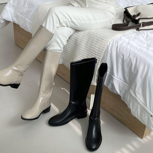 보보앤코 낮은굽 라운드 지퍼 심플 롱부츠 (2color)