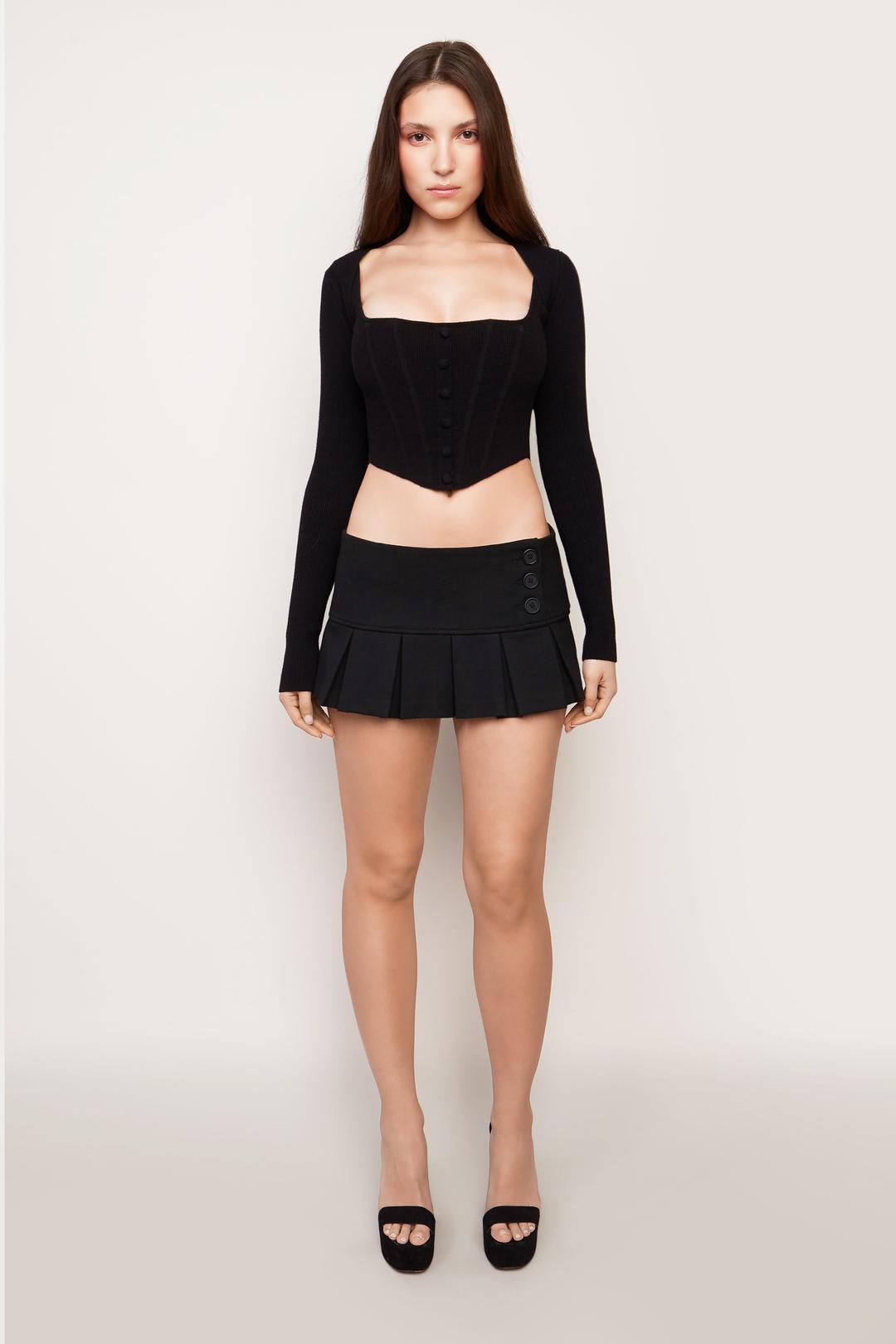 PLEATED MICRO MINI SKIRT - BLACK / XXS