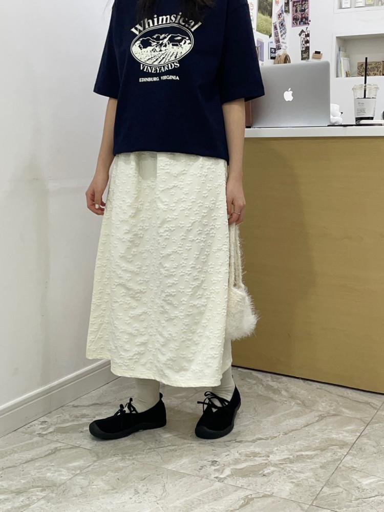 플라워 스커트 크림 블랙 전체밴딩 꽃 a라인 프리사이즈 편안한 여유있는