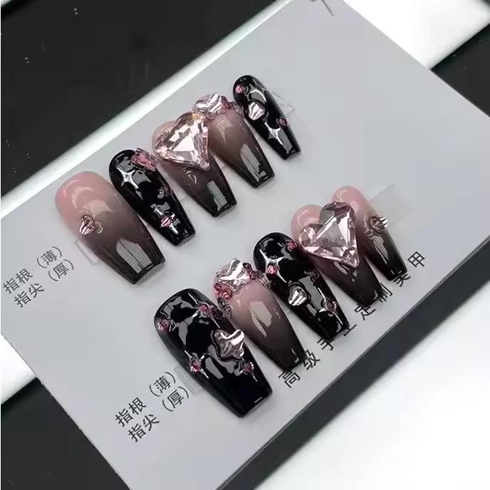 블랙 핑크 수제 웨어러블 네일 잉크, 가짜 손톱, 스파이스 걸 눈부신 멋진 스타일 네일 패치, 탈착식 손톱, Y2K