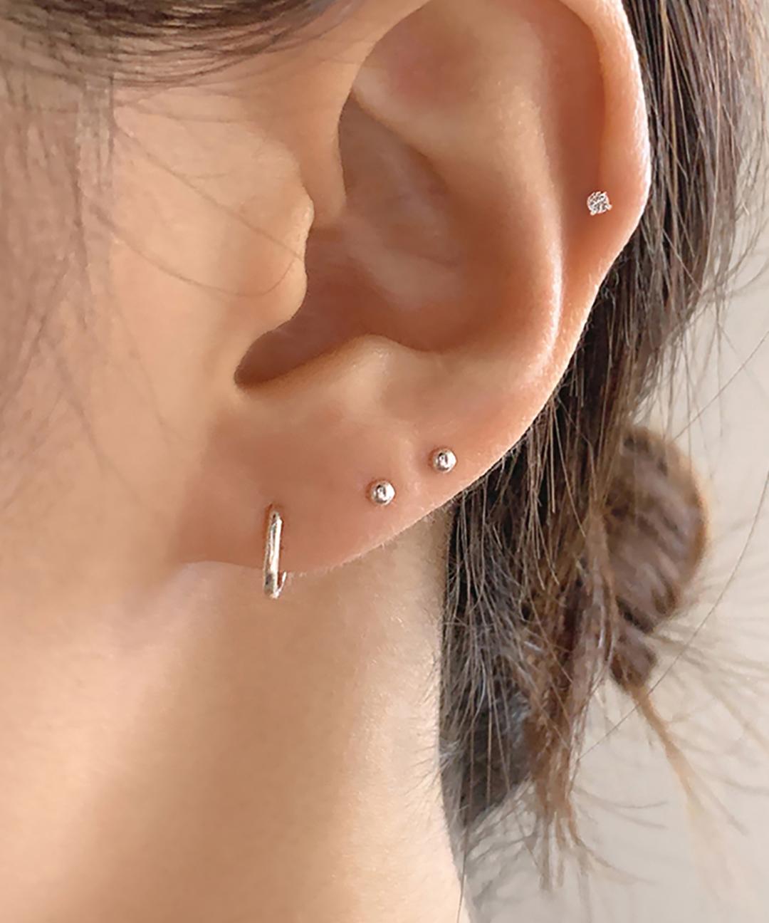 [silver925] 실버 데일리 링 2mm 은볼 큐빅 귀걸이 세트