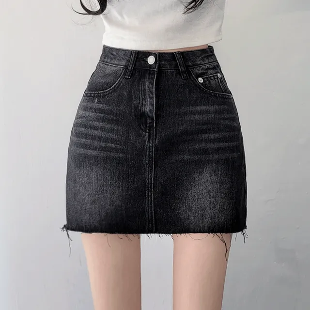 [미친색감!] 유니크 워싱 세미 A라인 흑청 데님 미니 스커트 청치마
