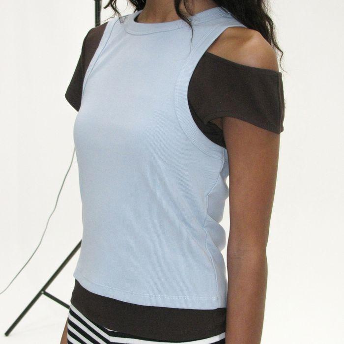 PWC (SET) UNBALANCE DOUBLE LAYERED TOP_BROWN