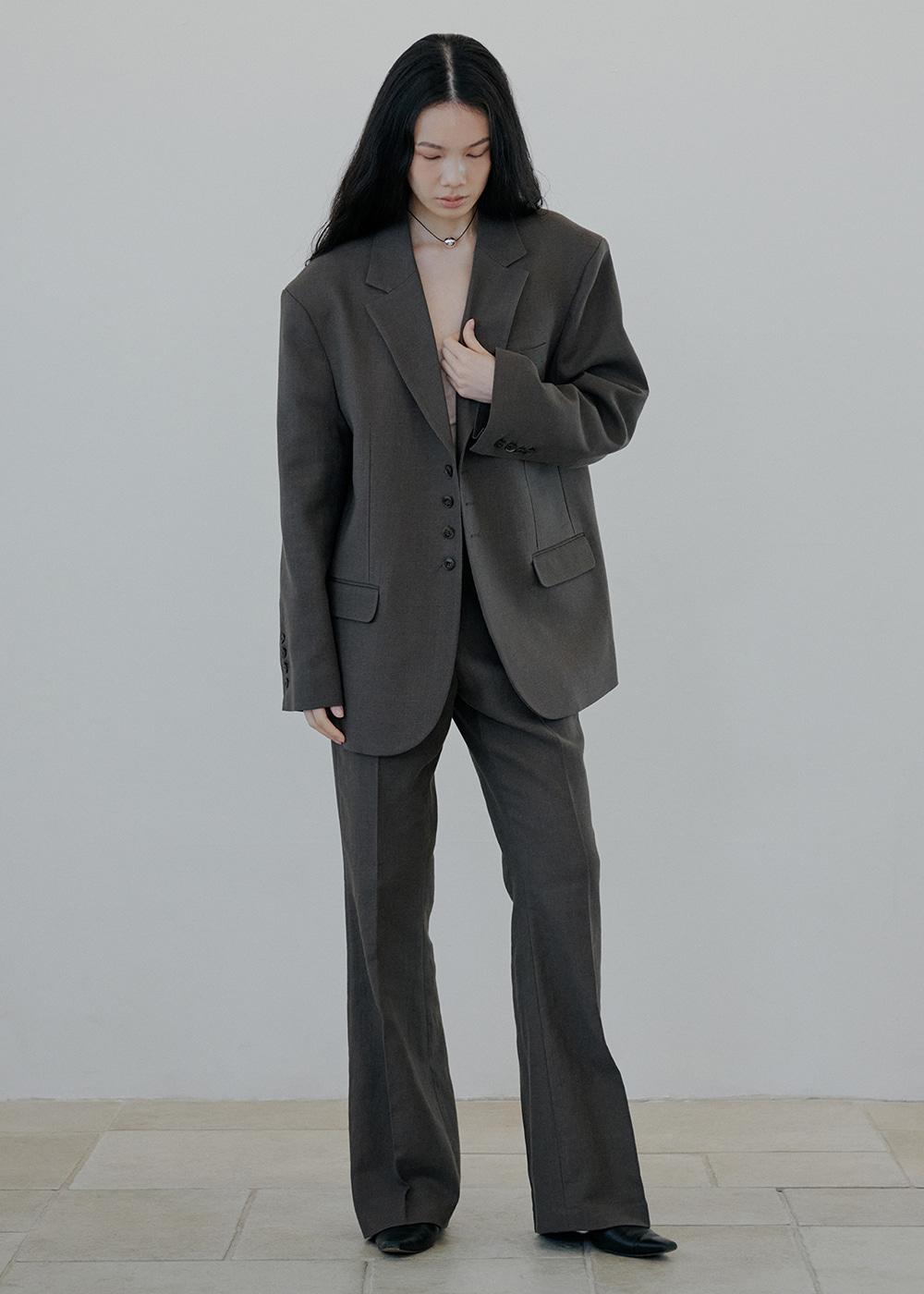 linen jacket w_khaki brown