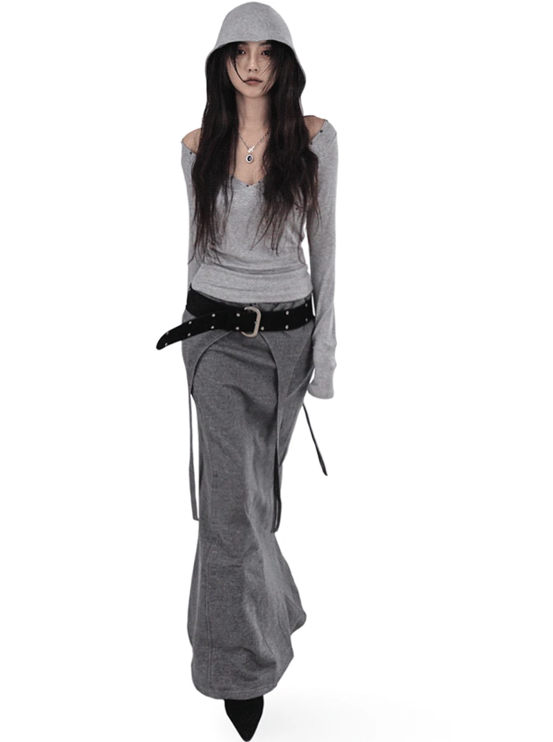 ROSS LONG TIE STRAP LAYERED MAXI SKIRT 로스 롱 타이 스트랩 레이어드 맥시 스커트 (2COLORS)