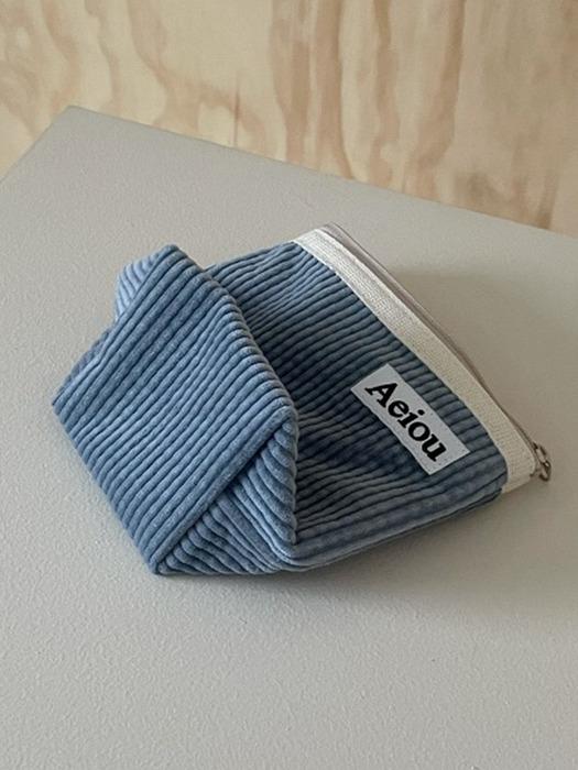 Aeiou Basic Pouch (M size) Whale blue corduroy