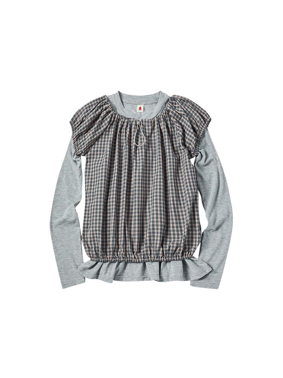 W CHECK BLOUSE SET [GRAY]