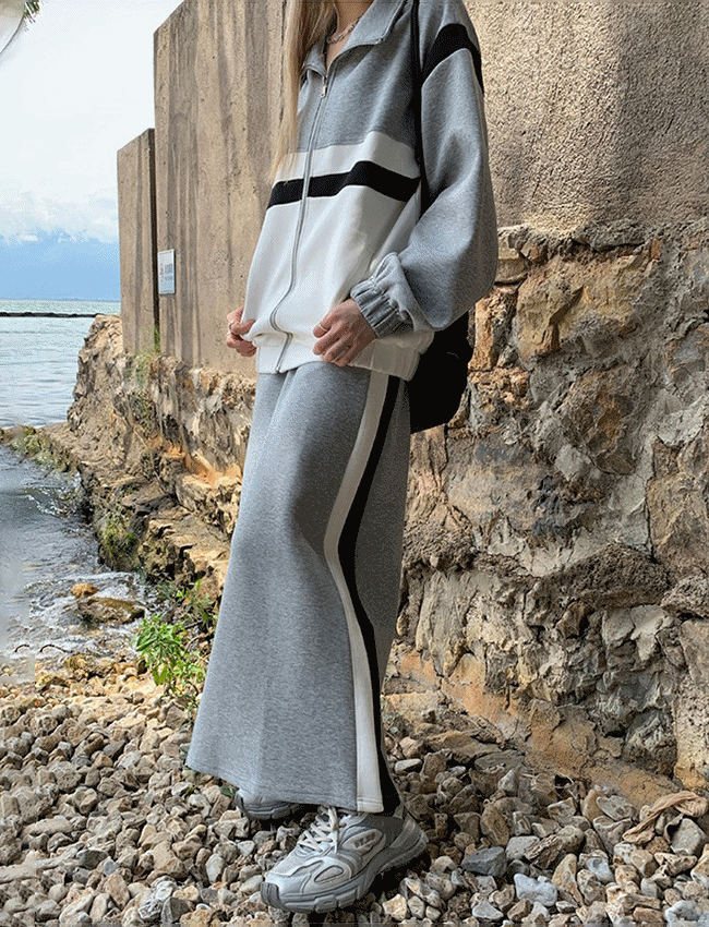 스포티 루즈 집업 롱스커트 세트(set)